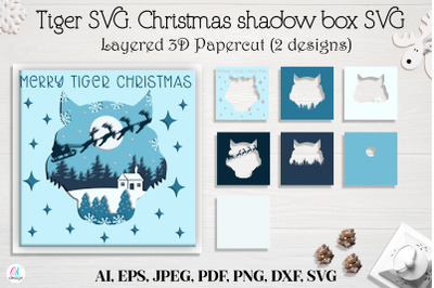 Tiger shadow box SVG. Tiger SVG. Christmas shadow box SVG, 3d Layered