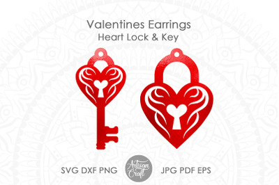 Heart lock and key earrings SVG