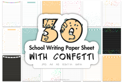 School Writing Paper sheet with Confetti.
