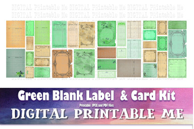 Green Labels Cards  Blank Junk Journal, Kit, Vintage Pharmacy mint Cha