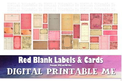 Blank Labels Cards Red Junk Journal, Kit, Vintage Pharmacy apothecary