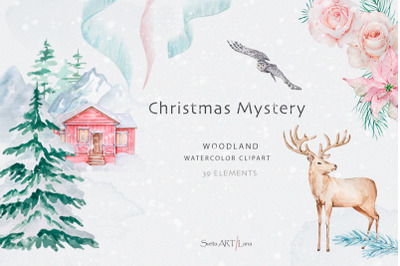 Watercolor Winter Woodland Clipart