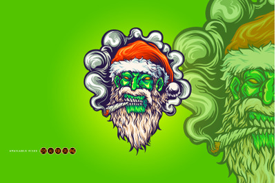 Zombie Skull Santa Claus Christmas Cannabis Smoking