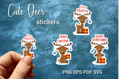 3 cute Christmas reindeer stickers