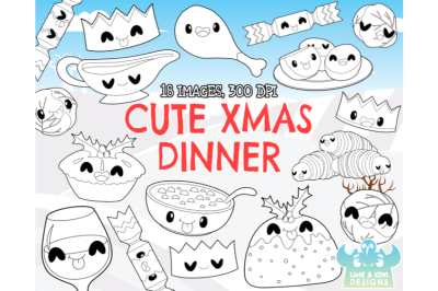 Cute Christmas Dinner Digital Stamps - Lime and Kiwi Designs