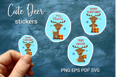 Cute Christmas reindeer stickers and gift tags