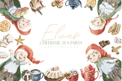 Elves. Cheerful tea party