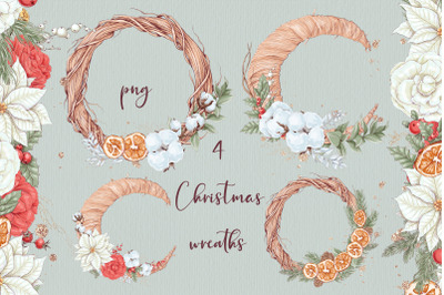 Clipart 4 Christmas wreaths. Registration of invitations