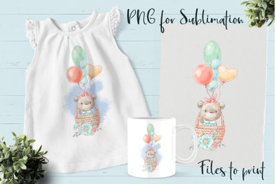 Cute Bear sublimation. Design for printing.