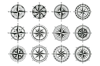 Vintage rose wind compass, sea boat navigation skipper compass. Sea wi