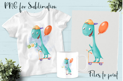 Cute Dino sublimation. Design for printing.