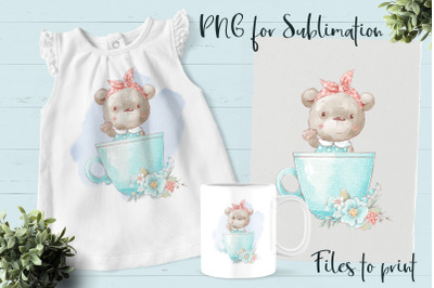 Cute Bear sublimation. Design for printing.