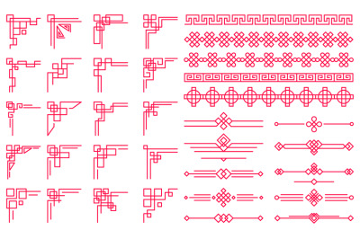 Traditional chinese oriental decorative border elements and separators