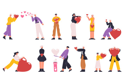 People share love, donating, care, valentines day concept. Characters