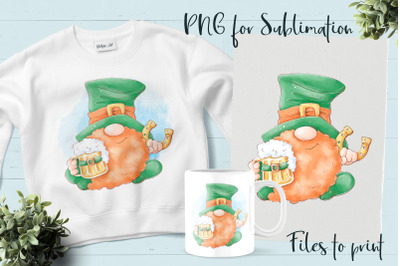 Gnomes for St. Patrick&#039;s Day sublimation. Design for printing.