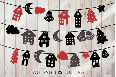 Christmas Garland SVG. Christmas Cut File. Ornament PNG,SVG