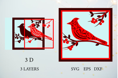 3d Cardinal. Cardinal SVG. 3d Layered SVG. Cardinal Bird SVG