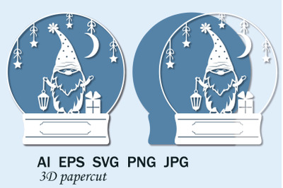 Snow Globe Christmas Gnome SVG, Christmas Paper Clipping