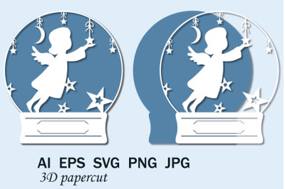 Snow Globe Christmas Angel SVG&2C; Christmas Papercut