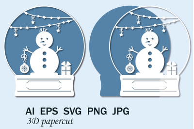 Snow Globe Snowman SVG, Christmas Papercut