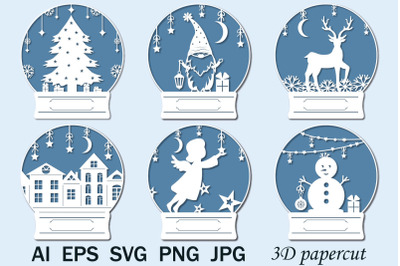 Bundle Snow Globe SVG, Christmas Papercut