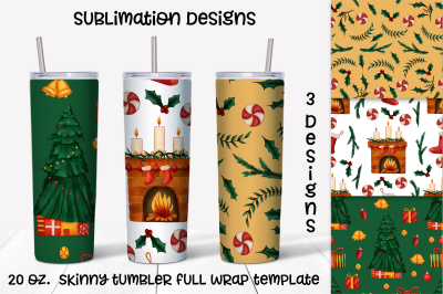 Christmas tree and fireplace &nbsp;sublimation design. Skinny tumbler wrap
