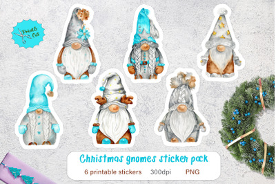 Blue Christmas gnome sticker pack Printable stickers Cricut