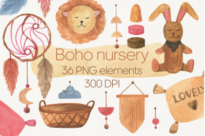Boho nursery watercolor clipart