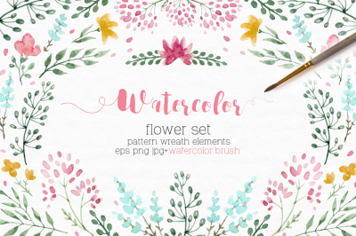 Watercolor floral set + Brushes