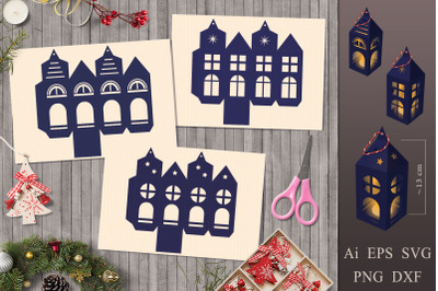 Christmas lanterns-houses. Template for crafts. SVG.