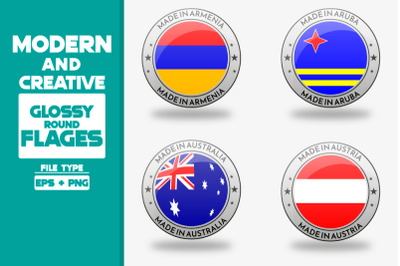 Made in Australia modern and creative round glossy flag set