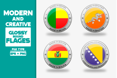 Made in Bolivia modern and creative round glossy flag set