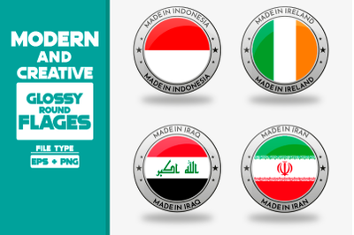 Made in Indonesia modern and creative round glossy flag set