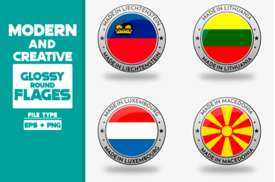 Made in Macedonia modern and creative round glossy flag set
