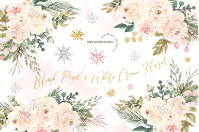 Blush Pink &amp; White Winter Floral Clipart