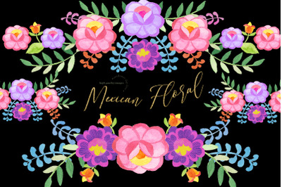 Mexican Colorful Floral clipart, Purple Flowers Fiesta