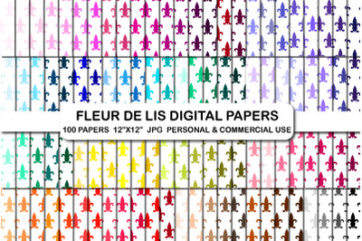 100 Fleur De Lis Digital Papers, Floral Backgound Pattern Digital Pape