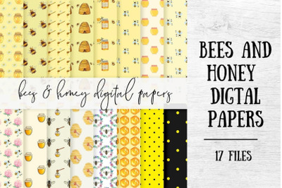 Bees and honey digtal paper, Honey digital papers