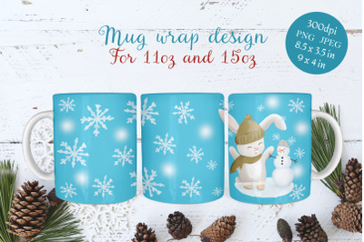 Coffee mug wrap - winter bunny sublimation design