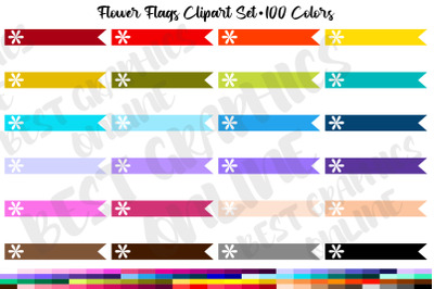 100 Flower Flags Banners Clipart Set