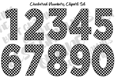 Checkered Black and White Racing Cars Numbers Clipart