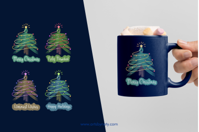 Christmas trees and wishes illustrations for sublimation.
