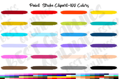 100 Paint Brush Stroke Clipart Set