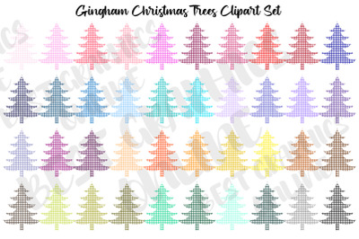 Gingham Christmas Tree Clipart Set