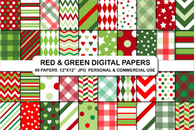 Red and Green Digital Christmas Papers, Christmas Background Pattern P