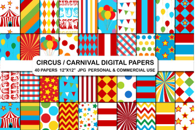 Circus Digital Papers Carnival Tent Background Pattern Paper