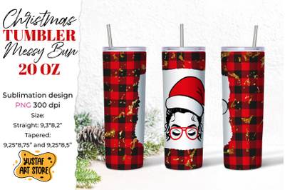 Christmas messy bun Santa&#039;s hat tumbler sublimation design