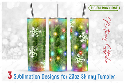 3 Christmas Tree sublimation designs - 20oz SKINNY TUMBLER.