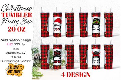 Christmas messy bun tumbler sublimation Bundle 4 design