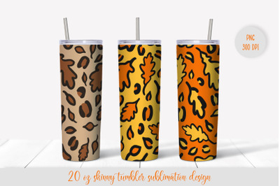 Autumn leaves leopard tumbler sublimation wrap. Fall tumbler